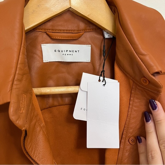 Equipment Ezekiel 100% Lamb Leather Shirt Jacket Womens 2 Tan Shacket NWT - Picture 7 of 11